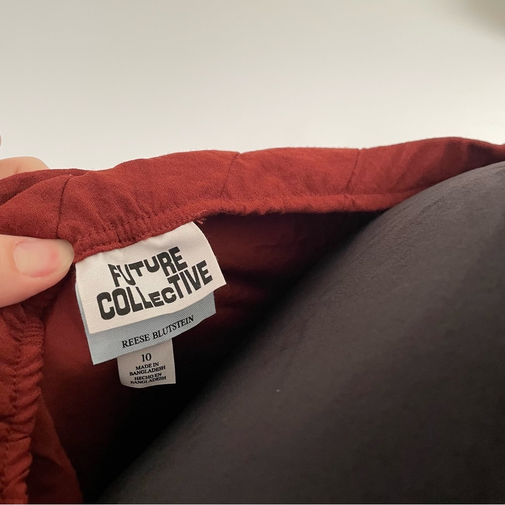 Future Collective Reese Blutstein Rust Red Off Shoulder Midi Dress 10 - Picture 9 of 9
